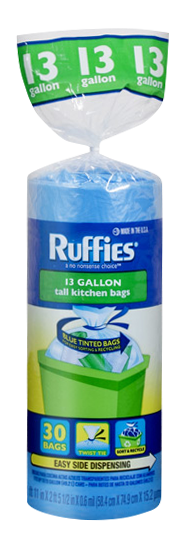Ruffies Pro Wing Tie Extra Large Trash Bags – 33 Gallon – 60 Count